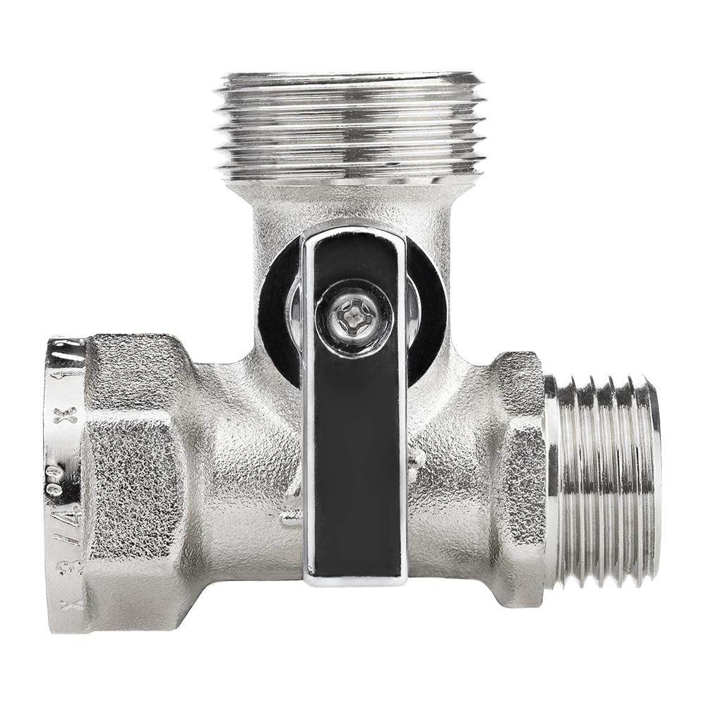 Изображение товара Кран шаровой трёхпроходной MPF D 1/2" х 3/4" х 1/2" латунь никель для водопровода