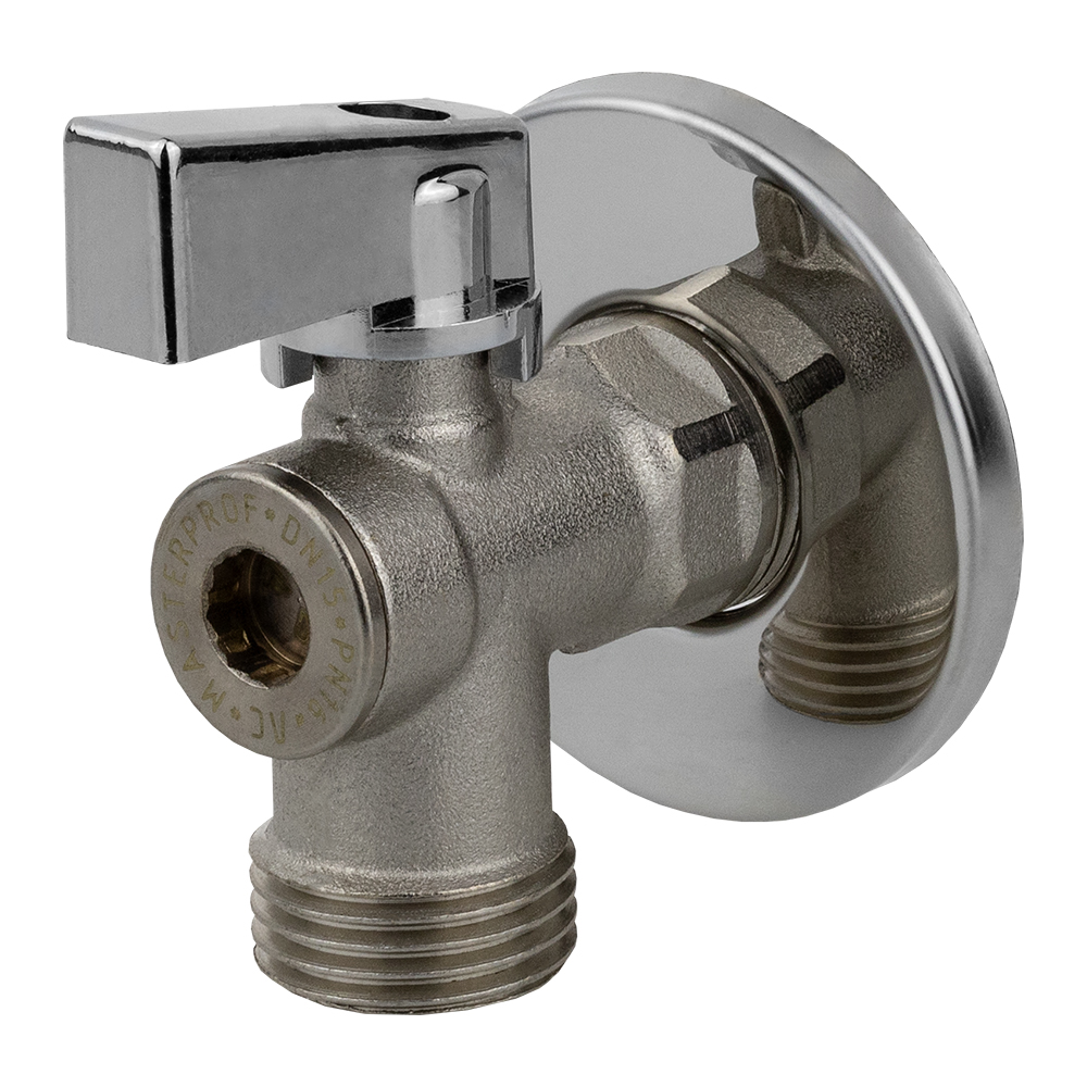 Изображение товара Кран шаровой угловой MasterProf D 1/2 латунь никель для бытовой техники