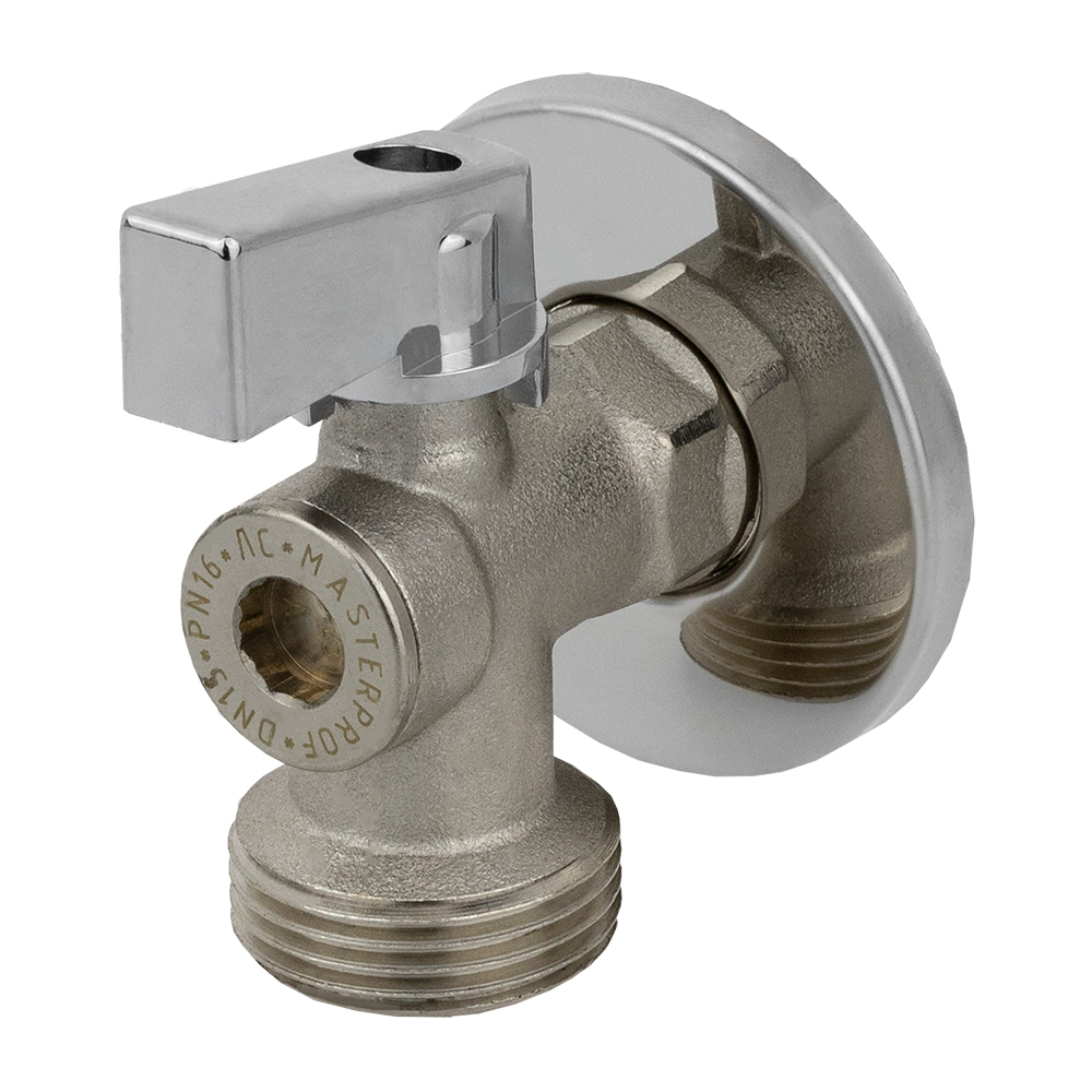 Изображение товара Кран шаровой угловой MasterProf D 1/2"х3/4" латунь никель для бытовой сантехники