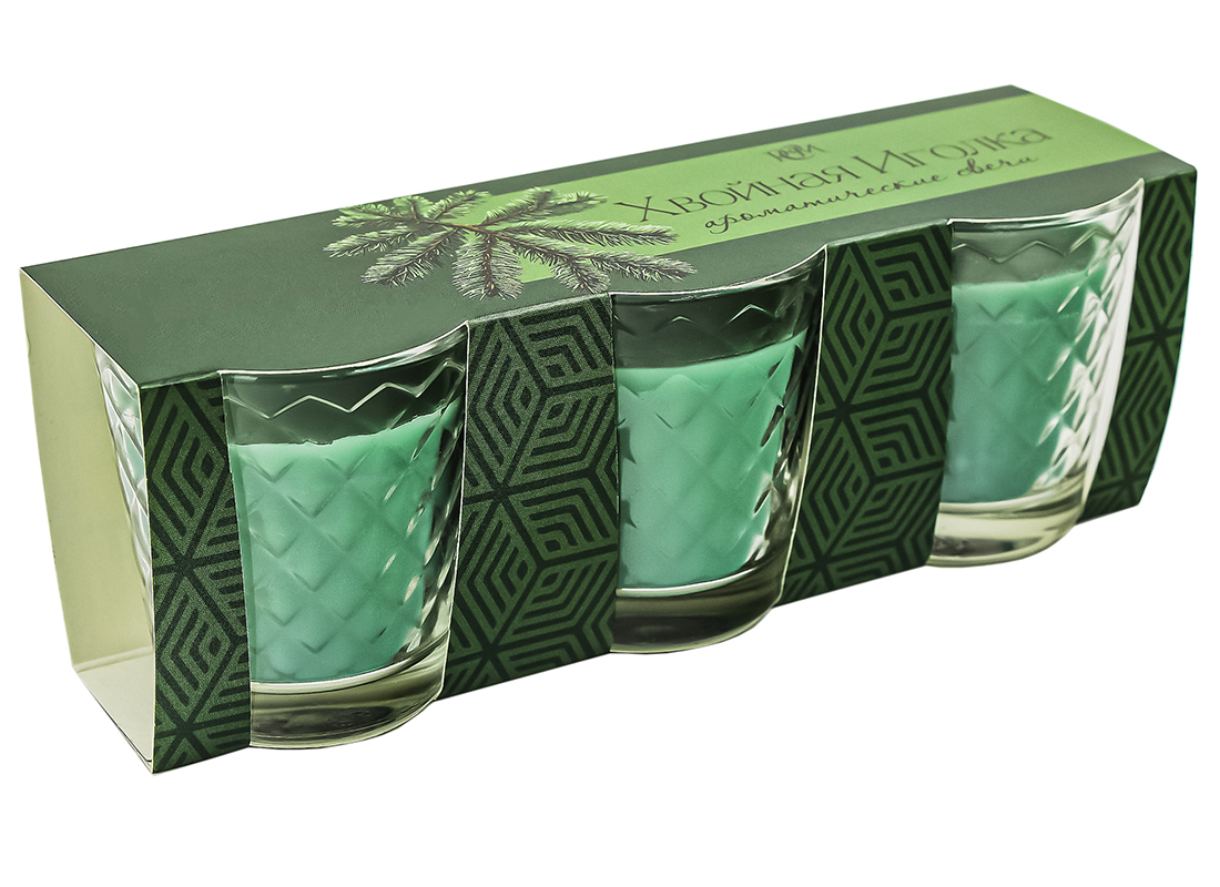 Изображение товара Набор свечей в стаканах ХВОЙНАЯ ИГОЛКА 3х50мл натуральный аромат для уютных вечеров