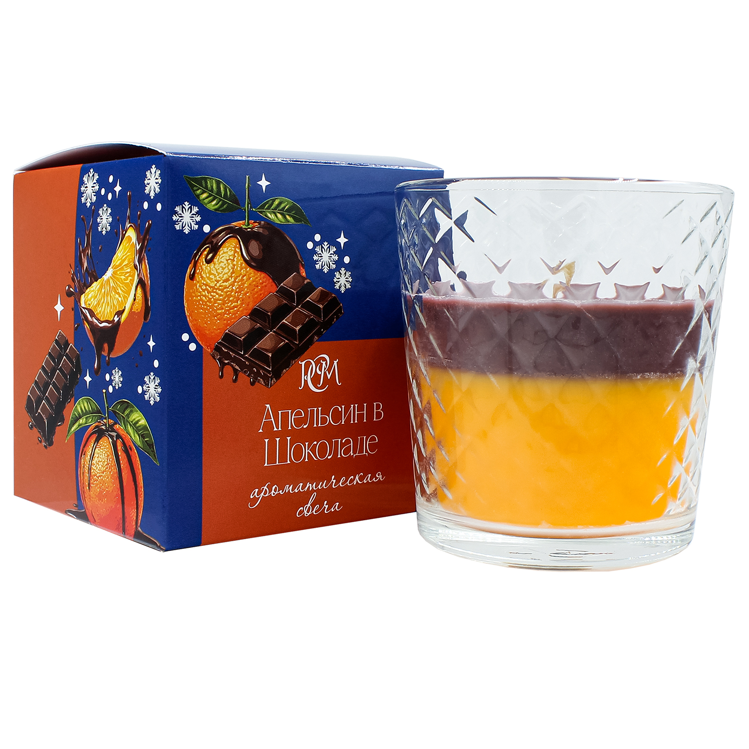 Изображение товара Свеча в стакане АПЕЛЬСИН В ШОКОЛАДЕ 30ч 130г