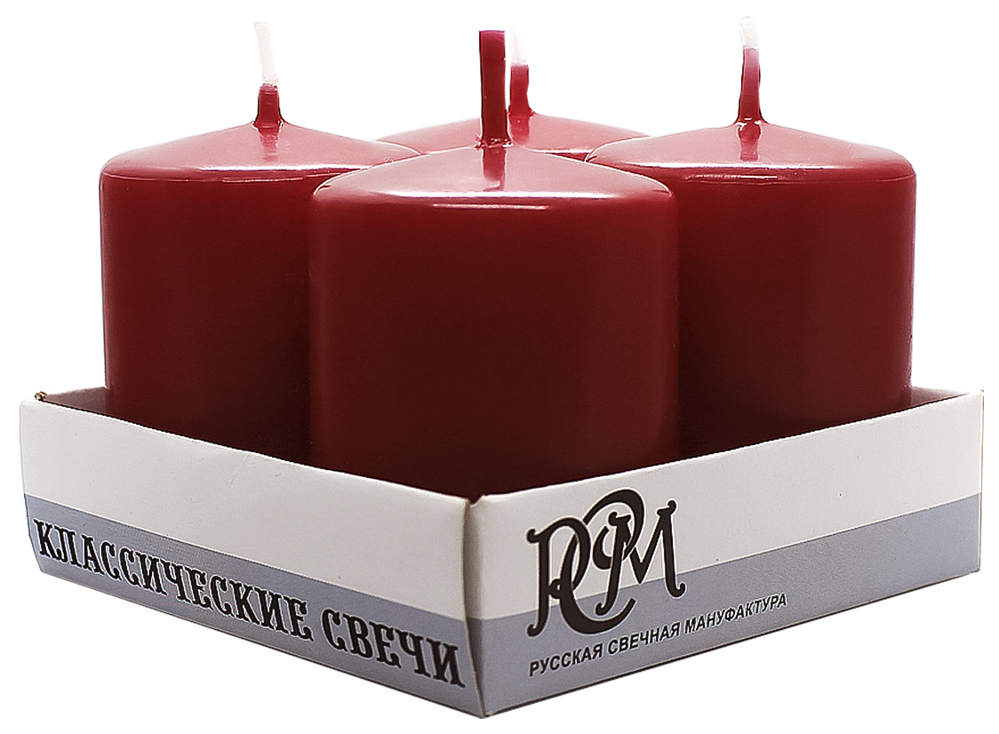 Изображение товара Свечи 4 шт 60*40 бордовые классические столбики без аромата для уюта и праздника