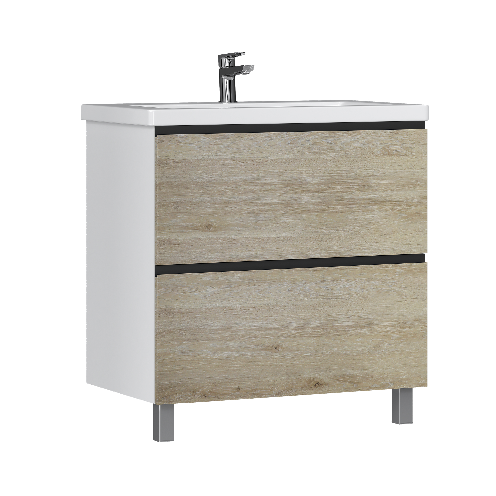 Изображение товара Тумба напольная под раковину Vigo Гросс 80 с 2 ящиками, белый дуб давос