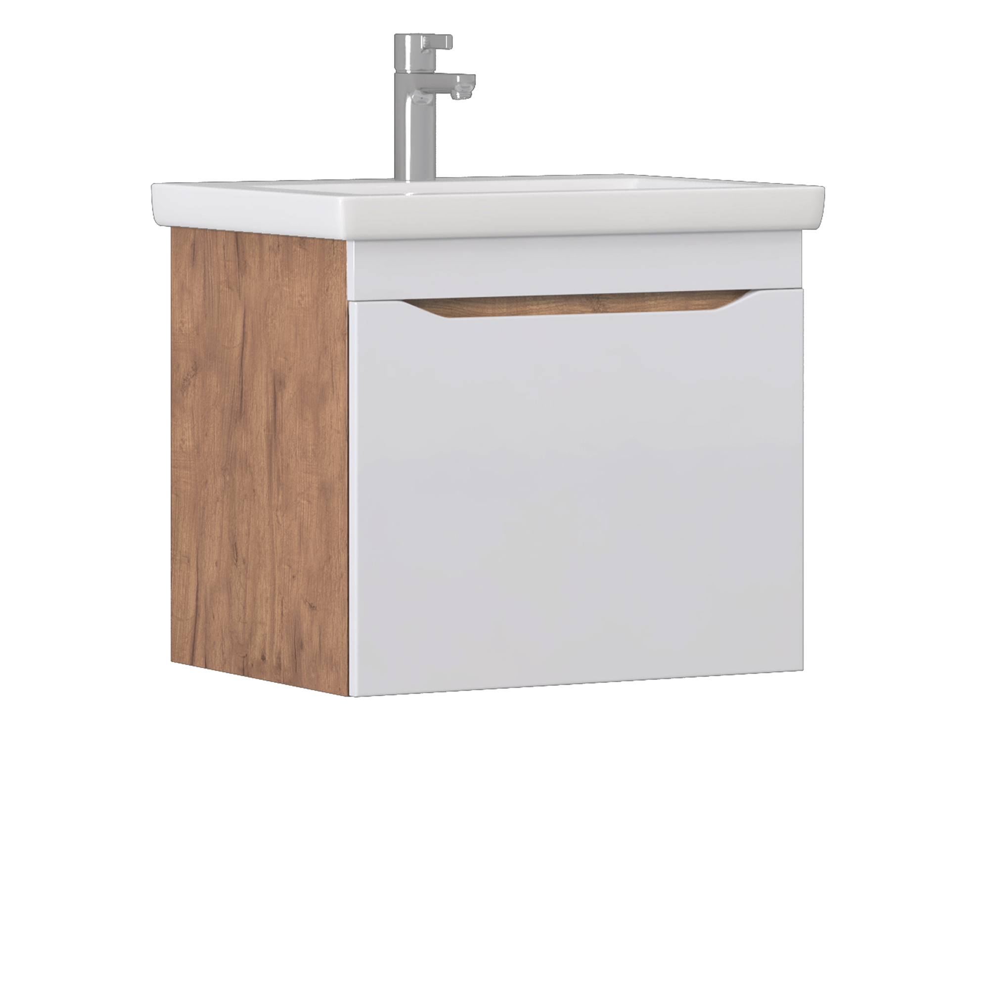 Изображение товара Тумба навесная под раковину Vigo Фрея 60 с 1 ящиком (Como) цвет белый, дуб золотой (раковина к тумбе арт. 4374187)