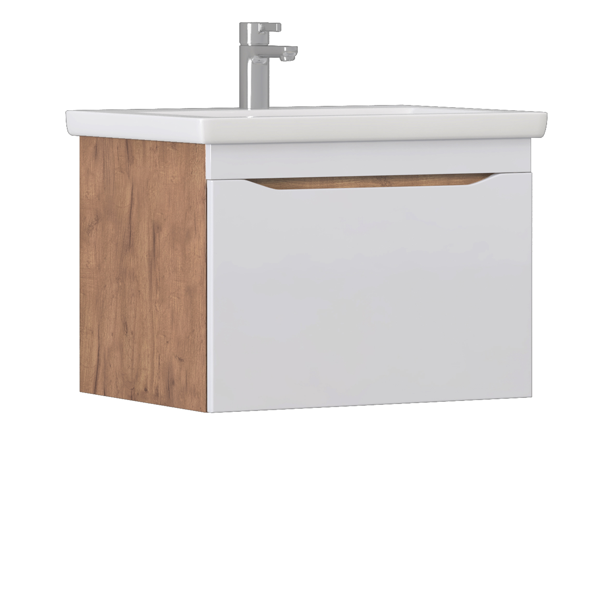 Изображение товара Тумба навесная под раковину Vigo Фрея 70 с 1 ящиком (Como) цвет белый, дуб золотой (раковина к тумбе арт.4530259)