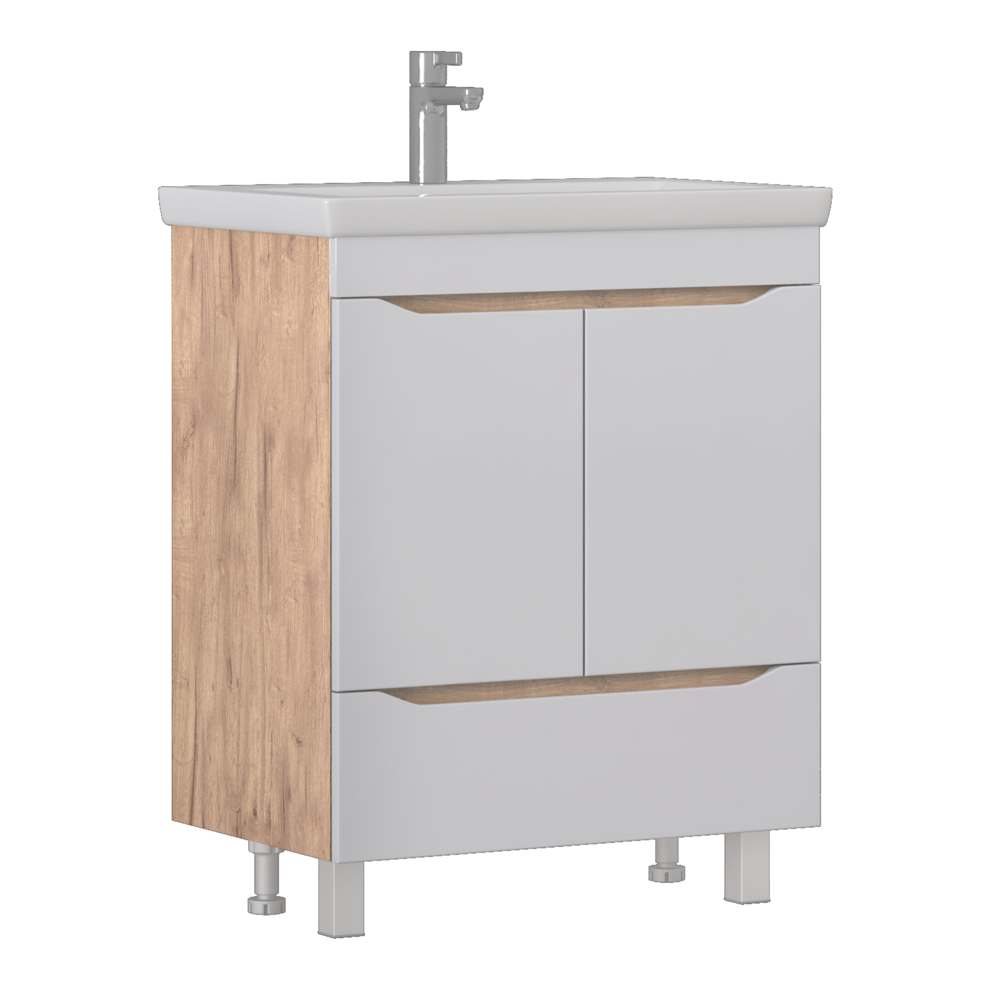 Изображение товара Тумба напольная под раковину Vigo Фрея 70 2 дверцы и ящик белый дуб золотой