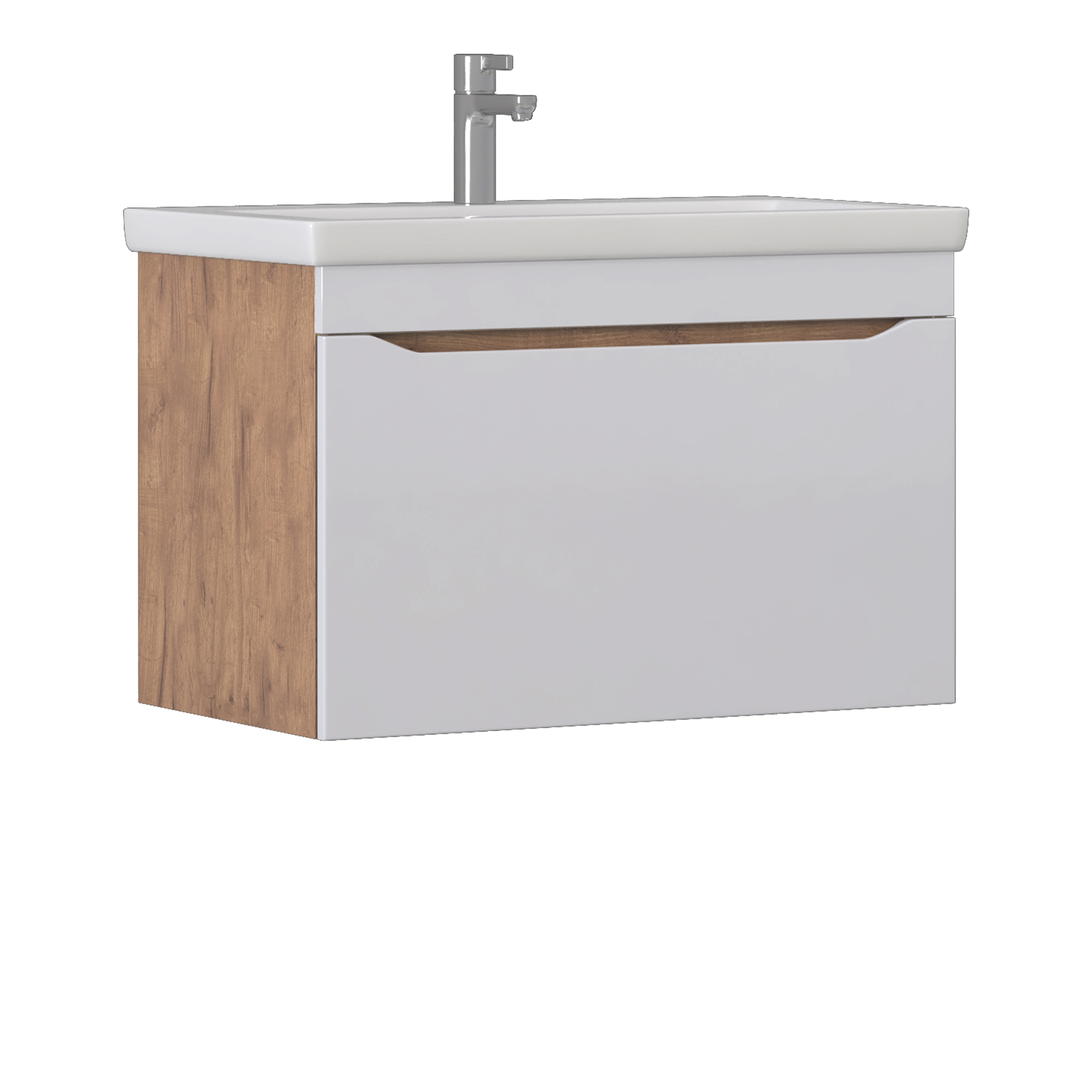 Изображение товара Тумба навесная под раковину Vigo Фрея 80 с ящиком цвет белый дуб золотой