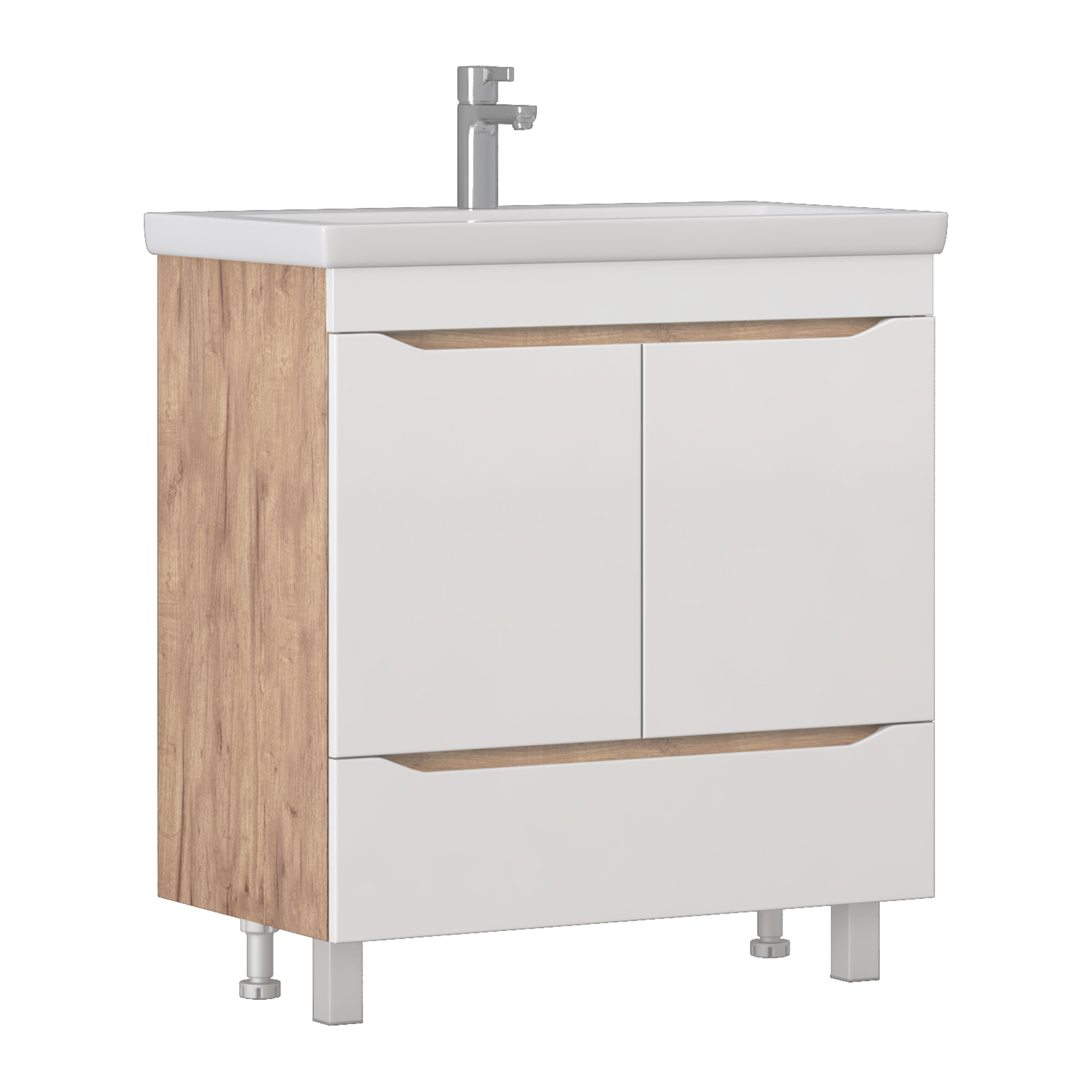 Изображение товара Тумба напольная под раковину Vigo Фрея 80 с 2 дверцами и 1 ящиком (Como) цвет белый, дуб золотой (раковина к тумбе арт.4374195)