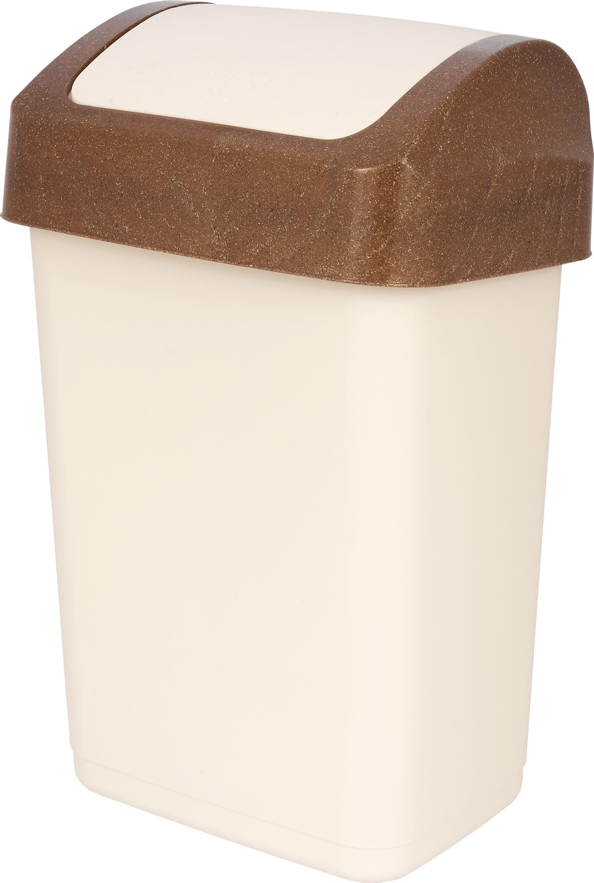 Изображение товара Контейнер для мусора Wood 12 л с крышкой-маятником, сливочный/бук