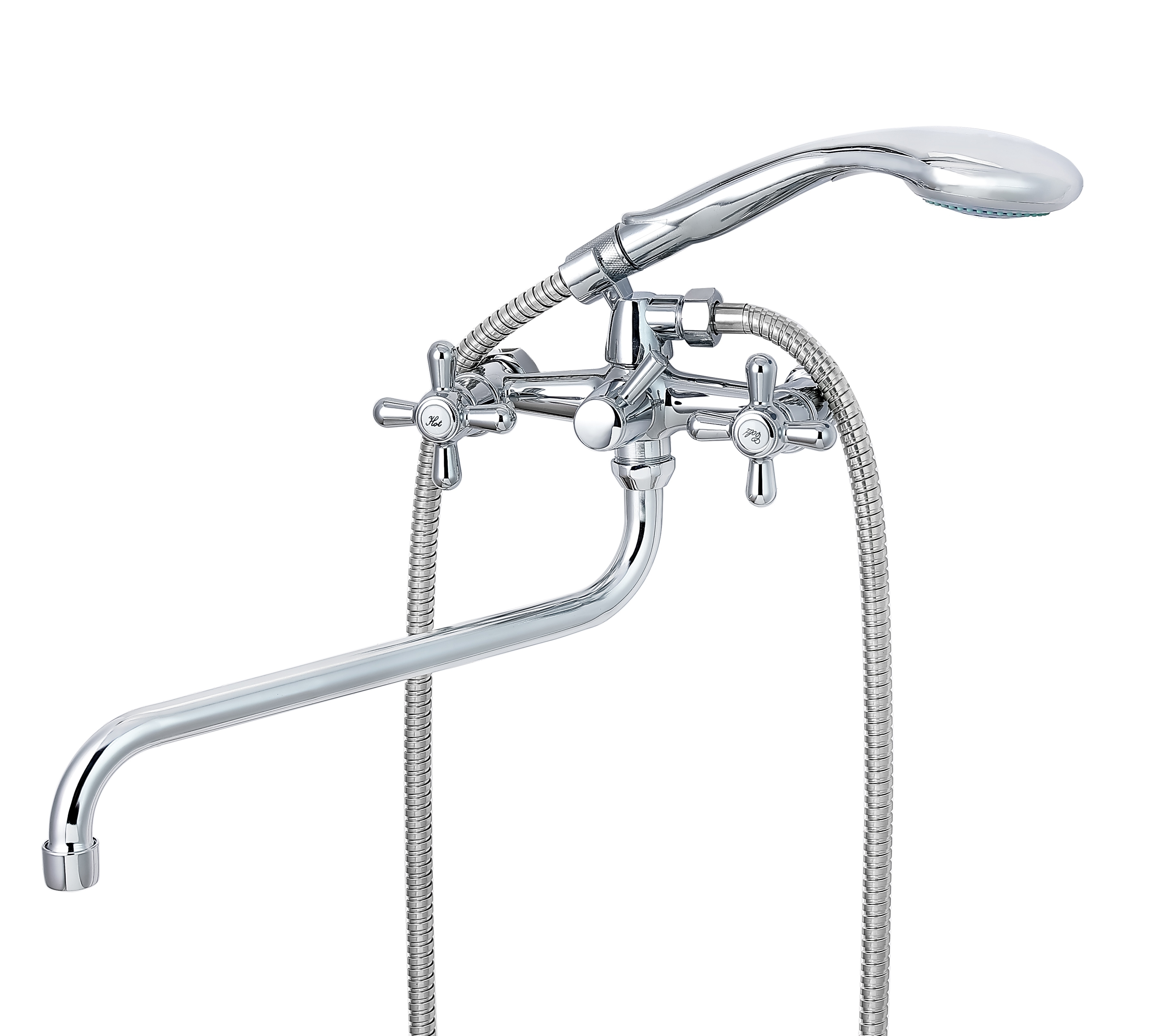 Изображение товара Смеситель для ванны Элит Ретро универсальный с массажной лейкой и шлангом серебристый