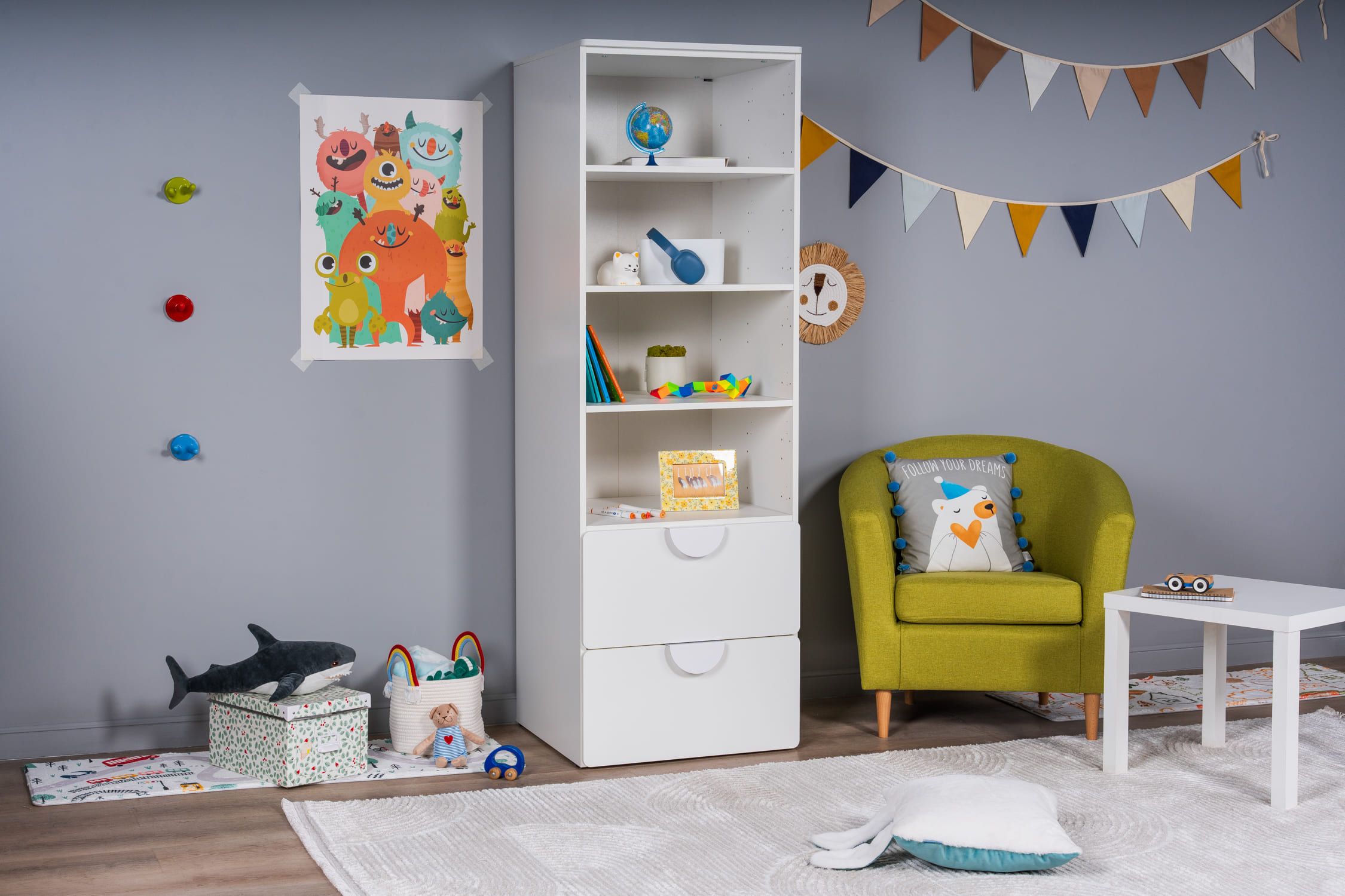 Изображение товара Стеллаж с 2 выдвижными ящиками ПИКСИ 60x57x180 для детской комнаты