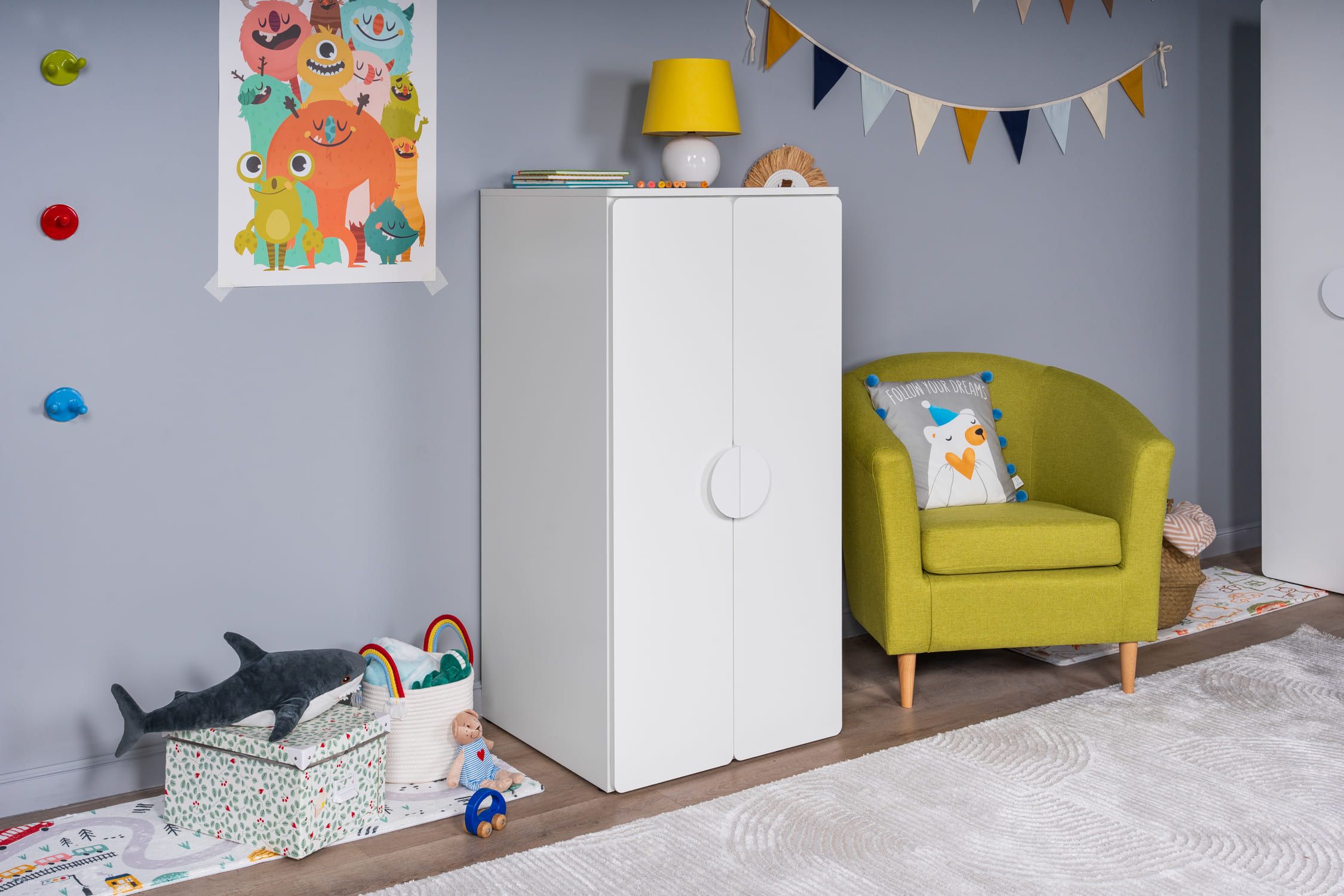 Изображение товара Шкаф распашной с 2 дверьми и полкой ПИКСИ 60х57х120, белый, безопасный и модульный