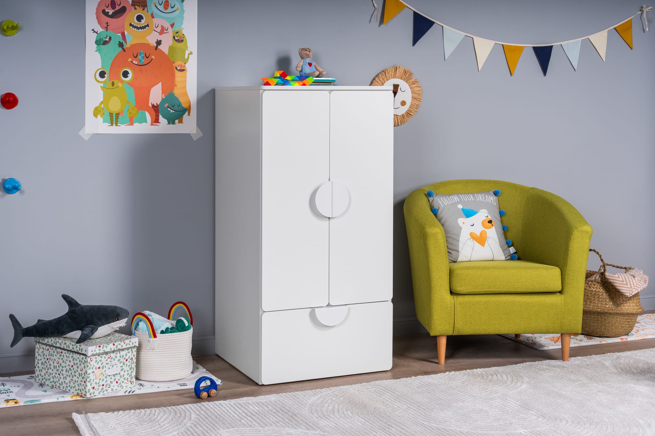 Изображение товара Шкаф распашной с 2 дверьми, полкой и выдвижным ящиком ПИКСИ 60х57х120 Шведский Стандарт