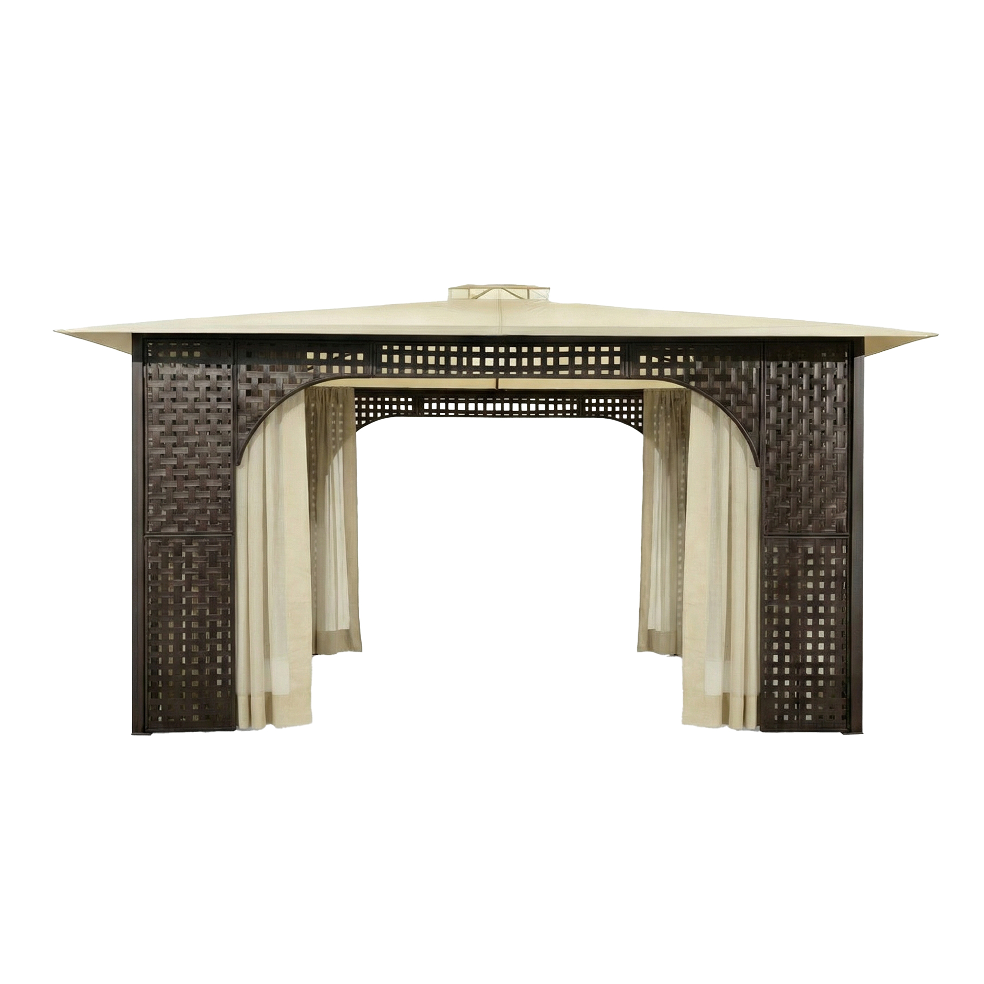 Изображение товара Квадратная беседка Ненси из стали и ротанга с москитной сеткой и шторками