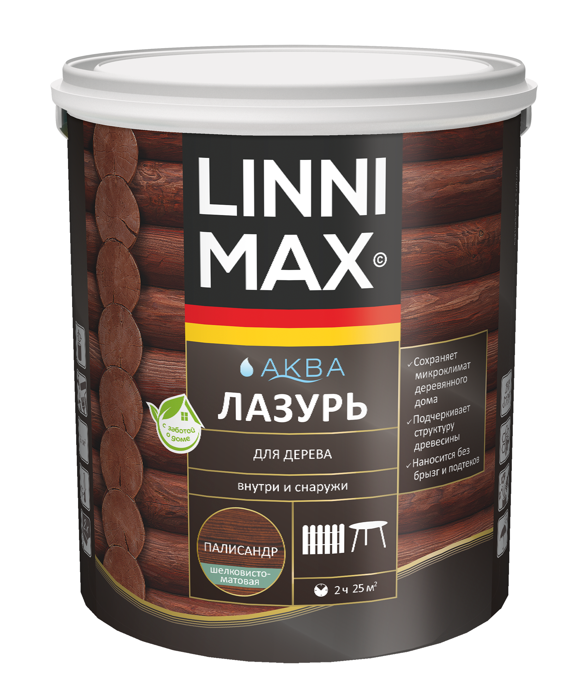 Изображение товара Лазурь LINNIMAX водно-дисперсионная для дерева Палисандр 2,5 л