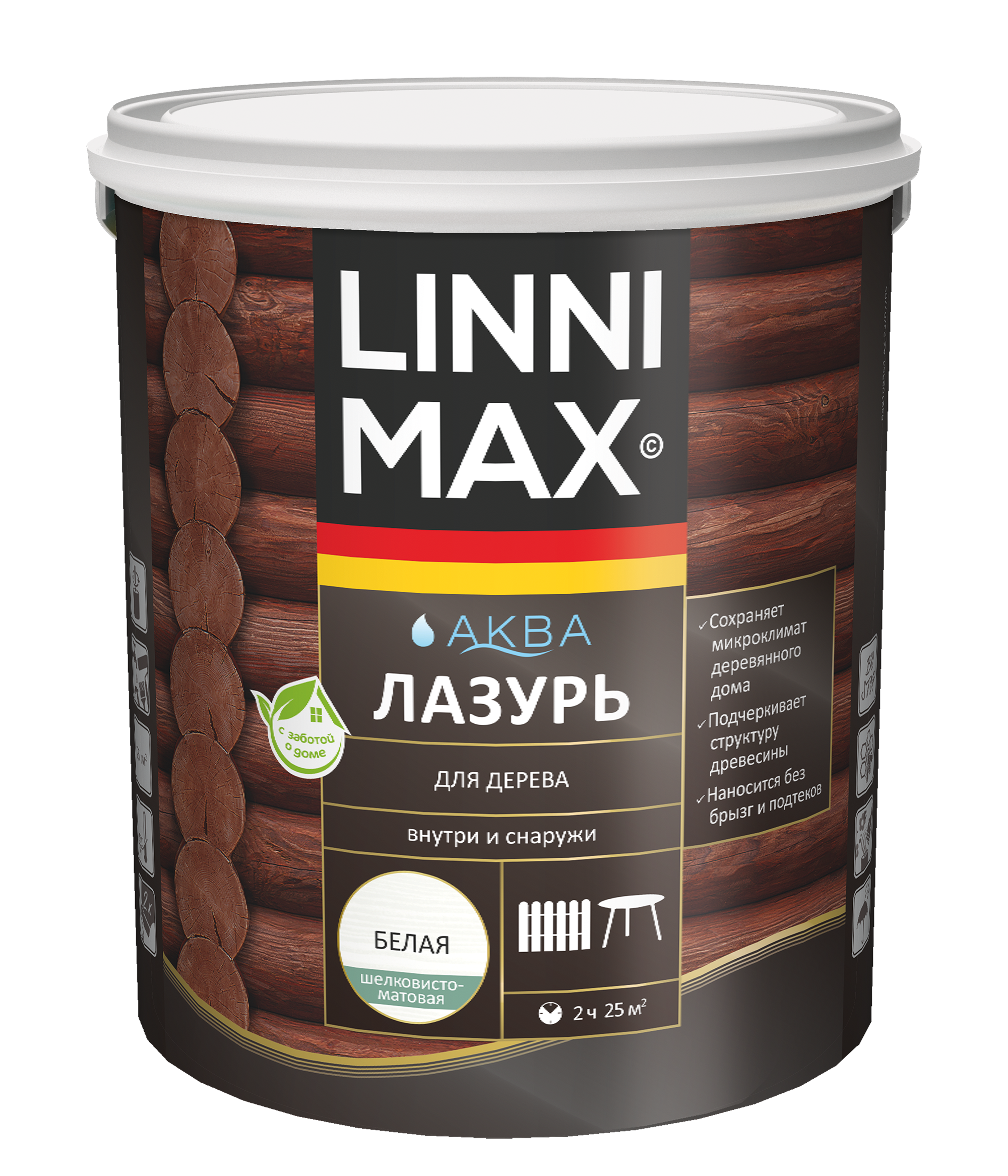 Изображение товара Лазурь LINNIMAX водно-дисперсионная для дерева 2,5л бесцветная внутрь и на улицу