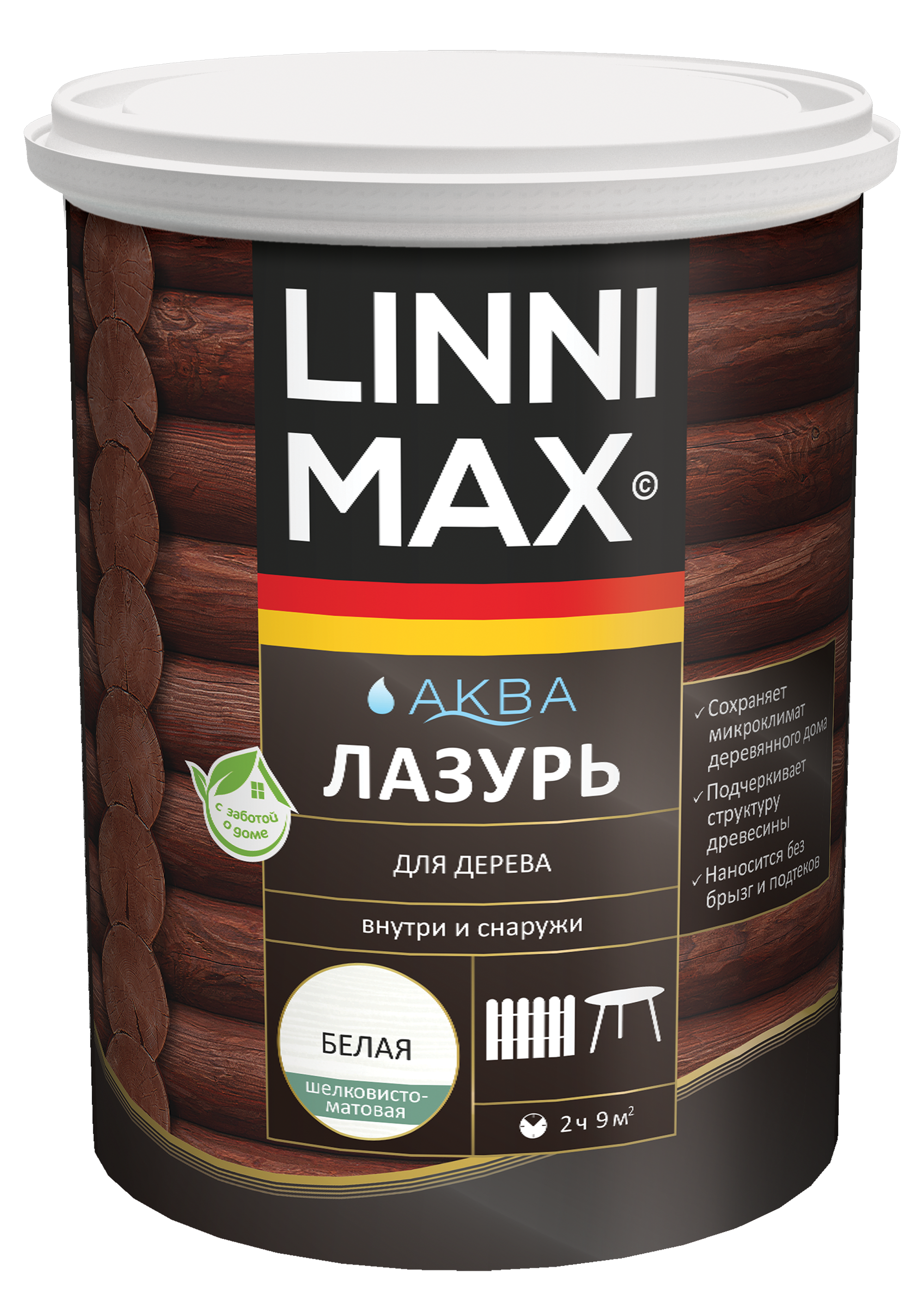 Изображение товара Лазурь LINNIMAX водно-дисперсионная для дерева бесцветная 0,9 л для внутренней и наружной обработки