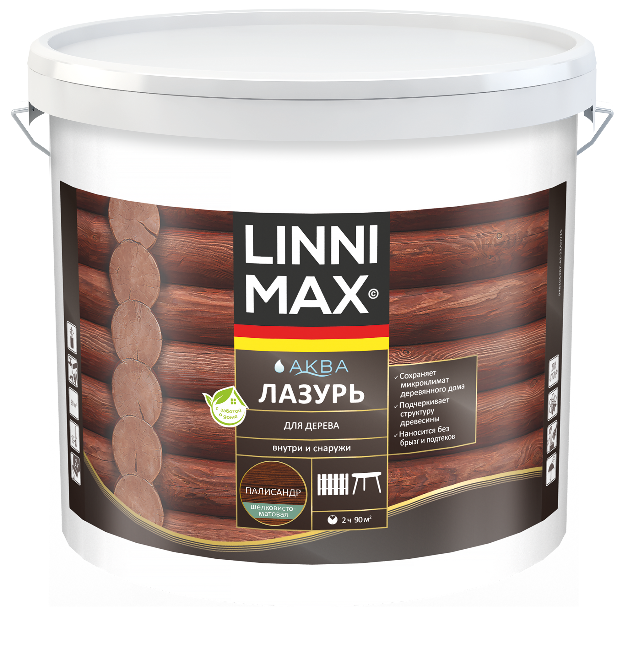 Изображение товара Лазурь LINNIMAX водно-дисперсионная для дерева Палисандр 9 л