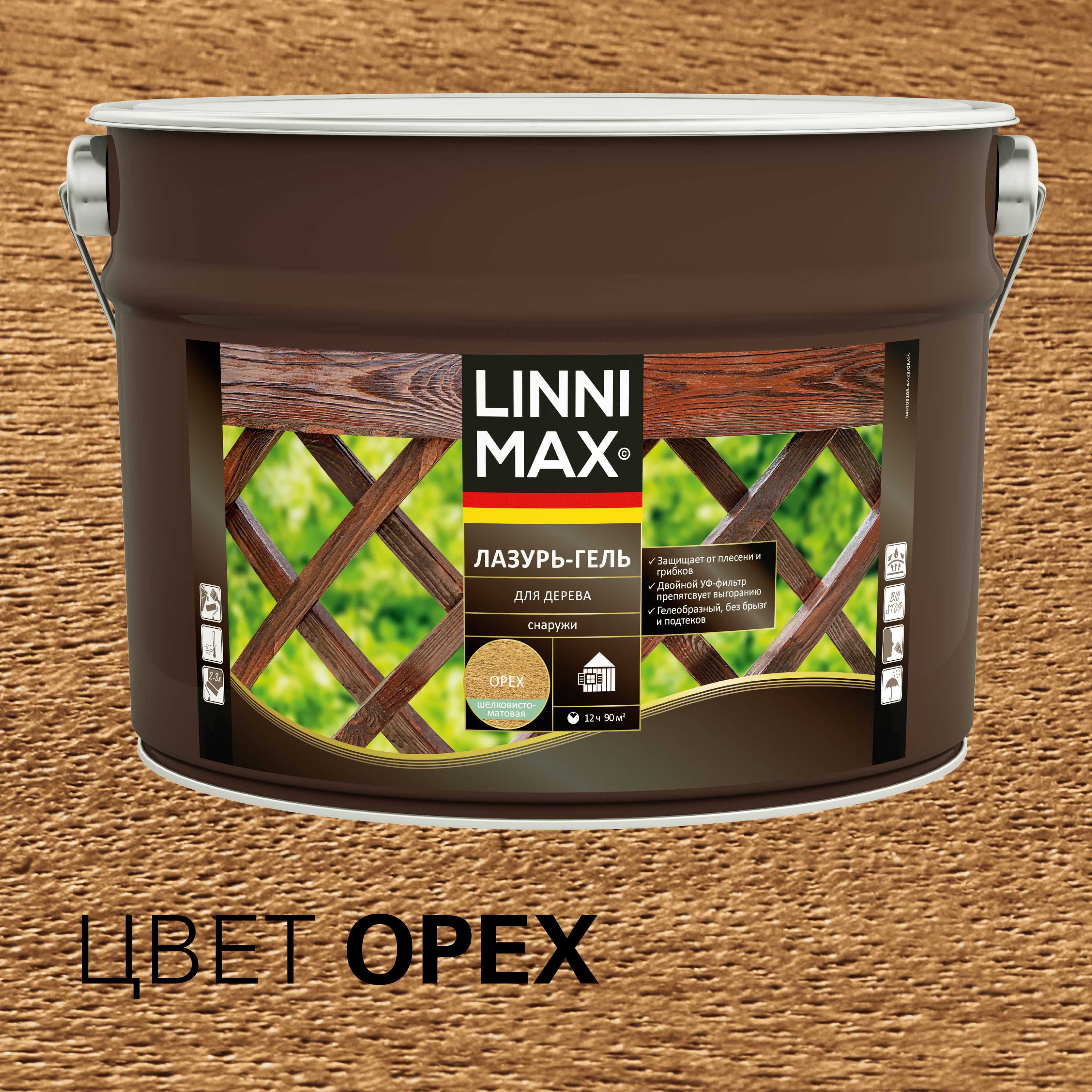 Изображение товара Лессирующий лазурь-гель для дерева Орех LINNIMAX 9 л наружная защита