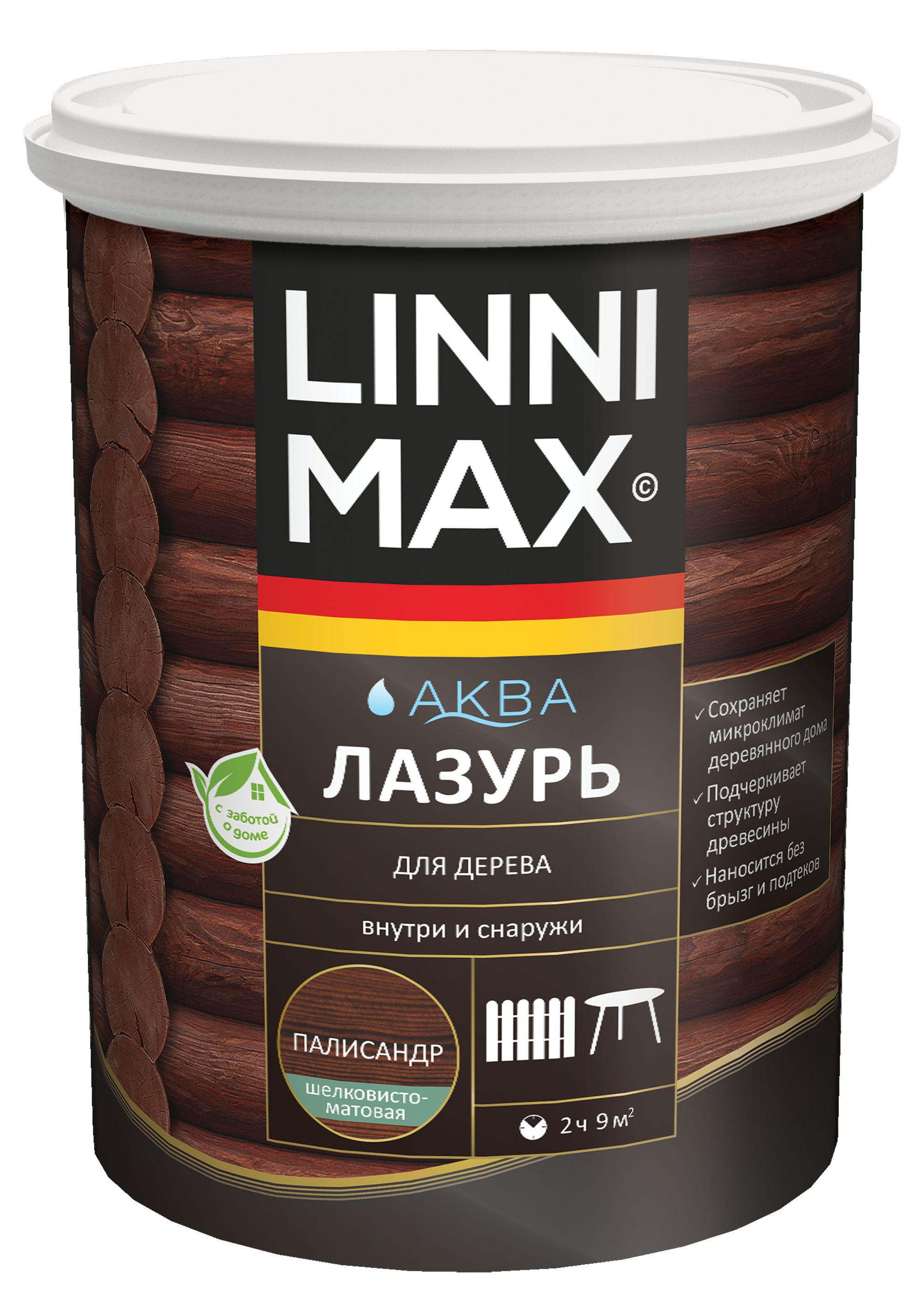 Изображение товара Лазурь LINNIMAX водно-дисперсионная для дерева Палисандр 0,9 л — защита и подчеркивание текстуры