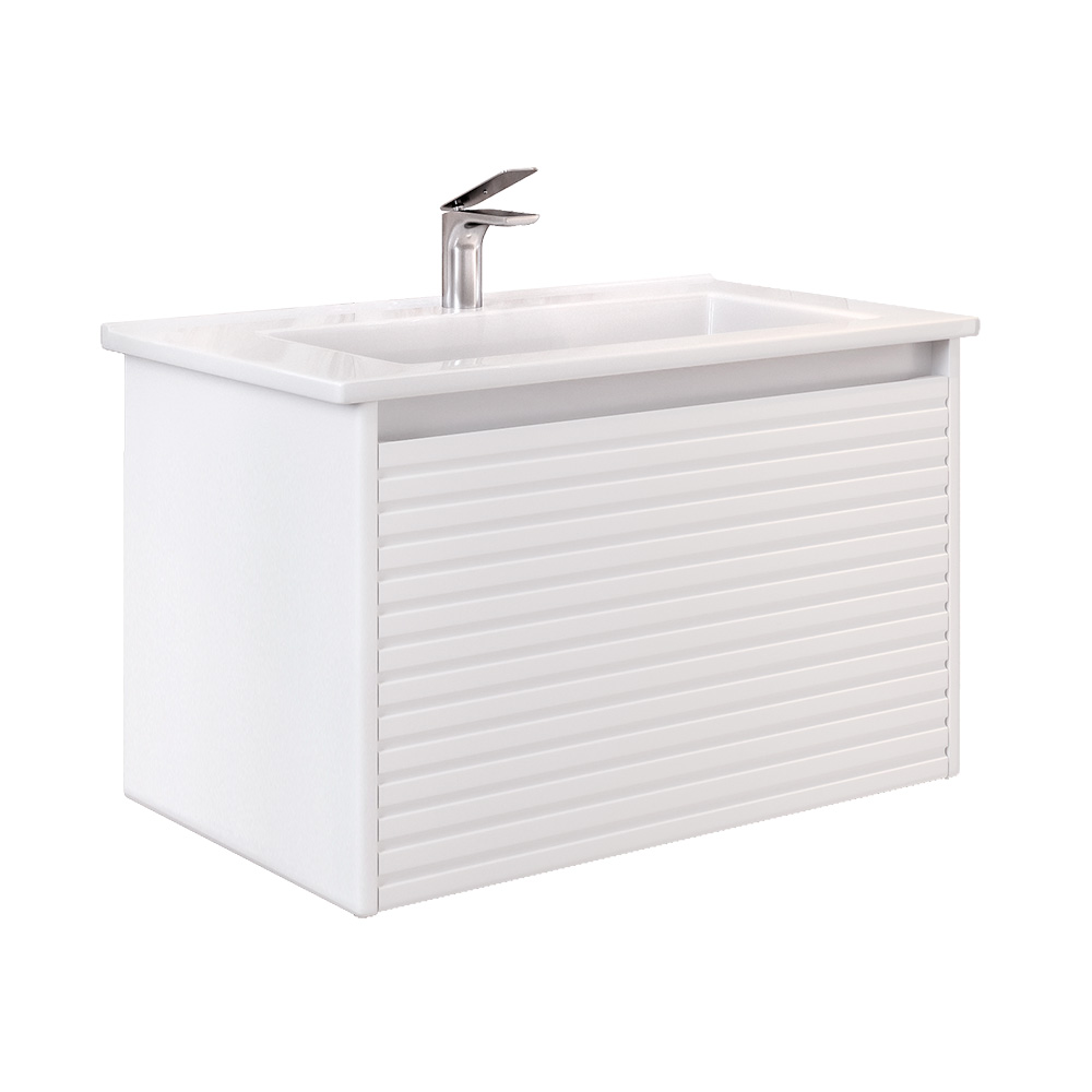 Изображение товара Тумба подвесная Кранц 75.1Y белая для ванной комнаты с выдвижными дверями