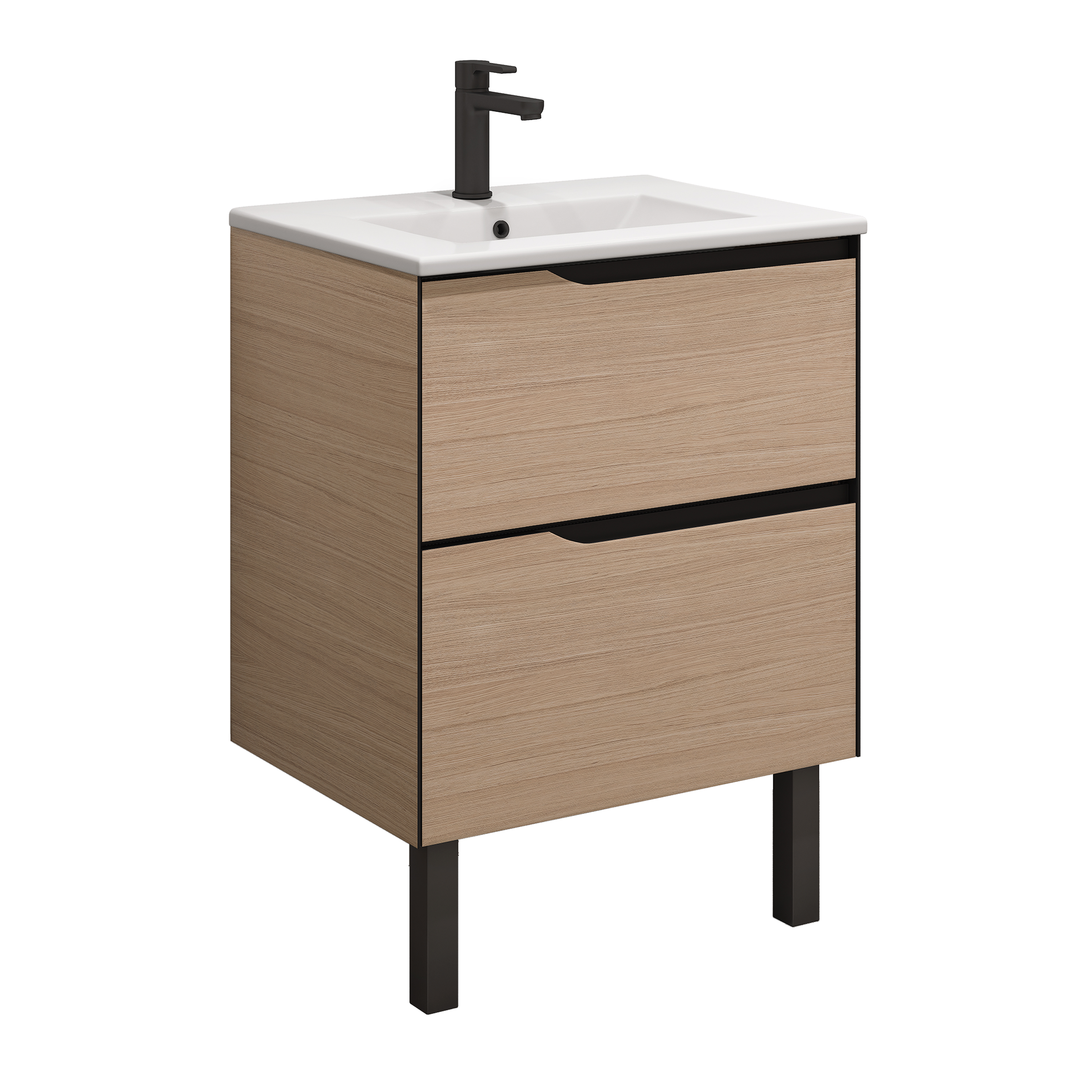 Изображение товара Тумба универсальная Солар 60.2Y дуб для ванной с выдвижными ящиками и крепежом