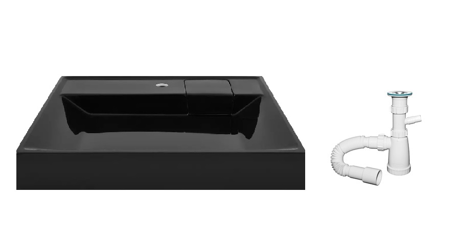 Изображение товара Комплект Viton Black раковина на стиральную машину и сифон современный дизайн
