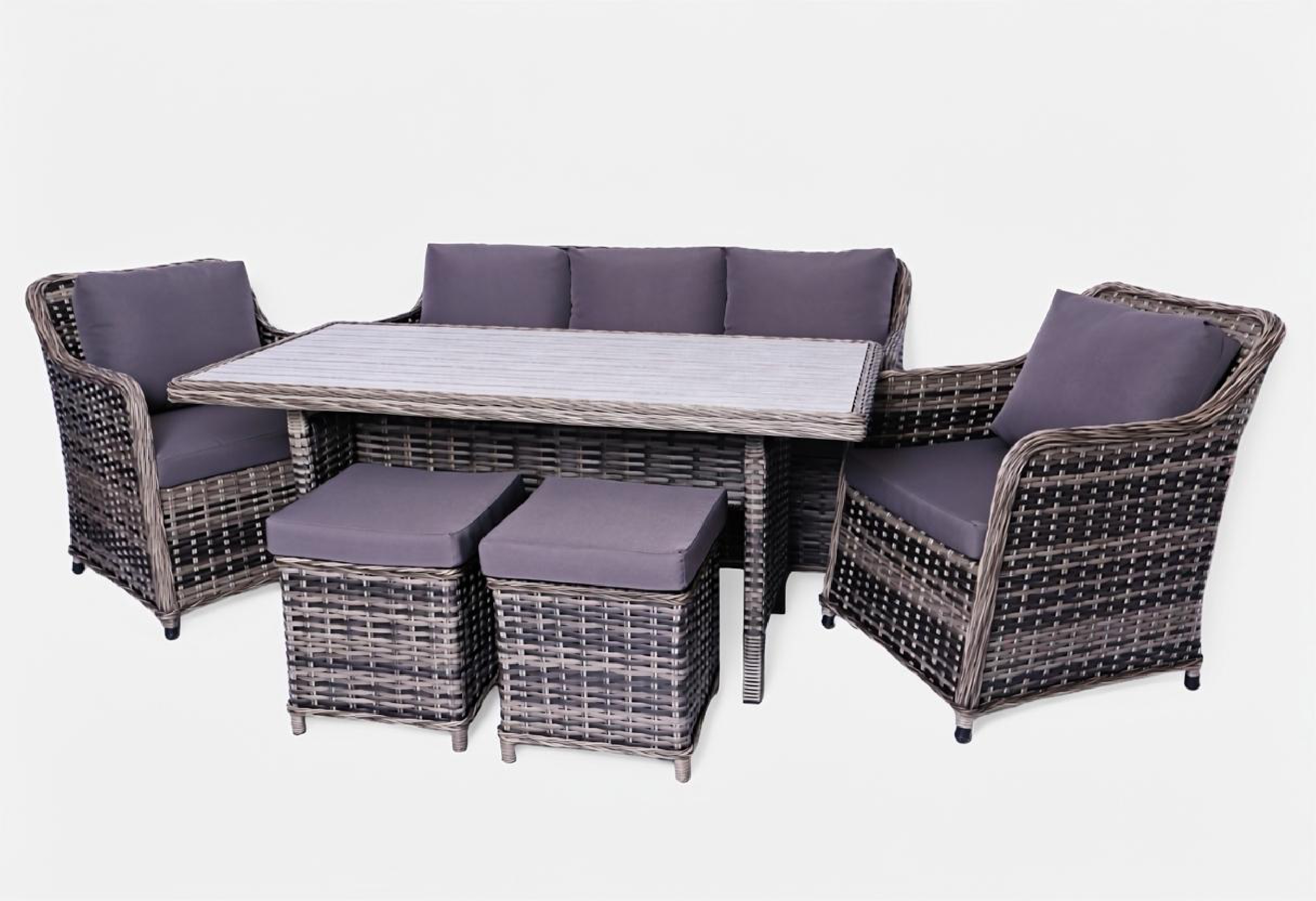 Изображение товара Набор садовой мебели Лион из иск ротанга серый 6 предметов диван кресла стол пуфики