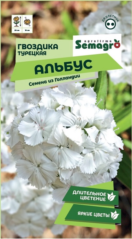 Изображение товара Семена Гвоздики турецкой Семагро Альбус 0,3 г для красивого цветника