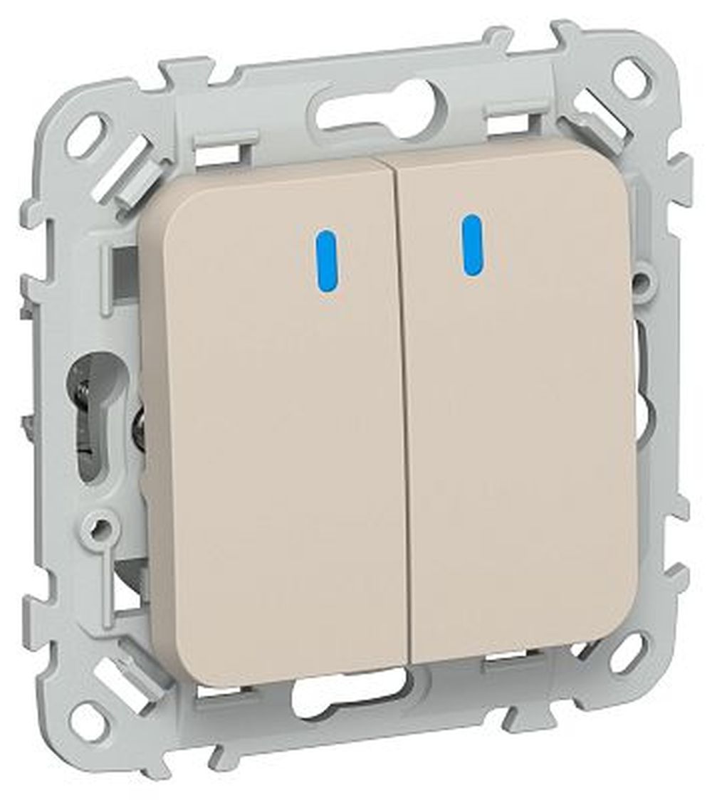 Изображение товара Выключатель 2-клавишный IEK FLITE с индикатором 10А ВС12-1-1-ФлЛ льняной